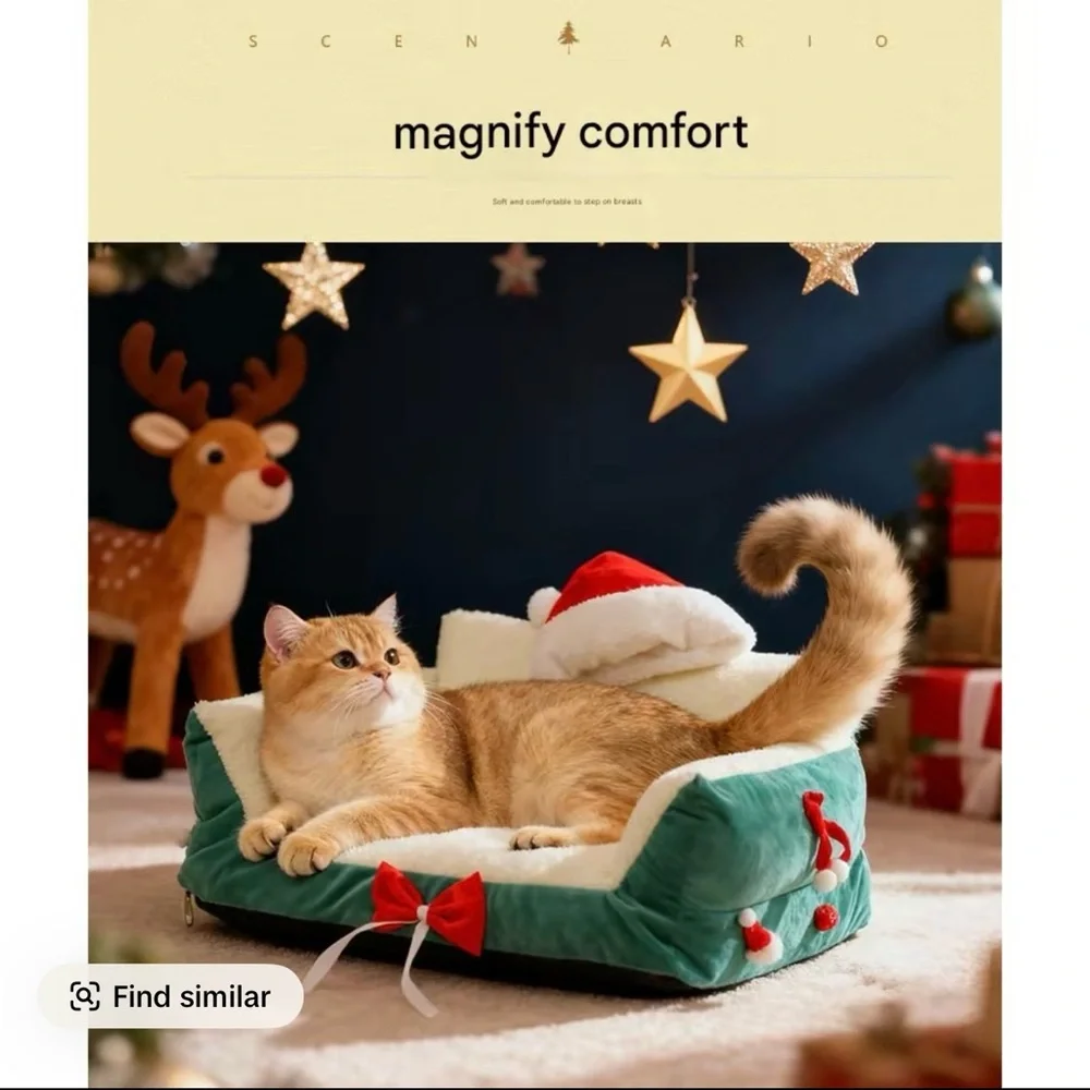 Cozy Holiday Pet Bed with Festive Accents(green)
